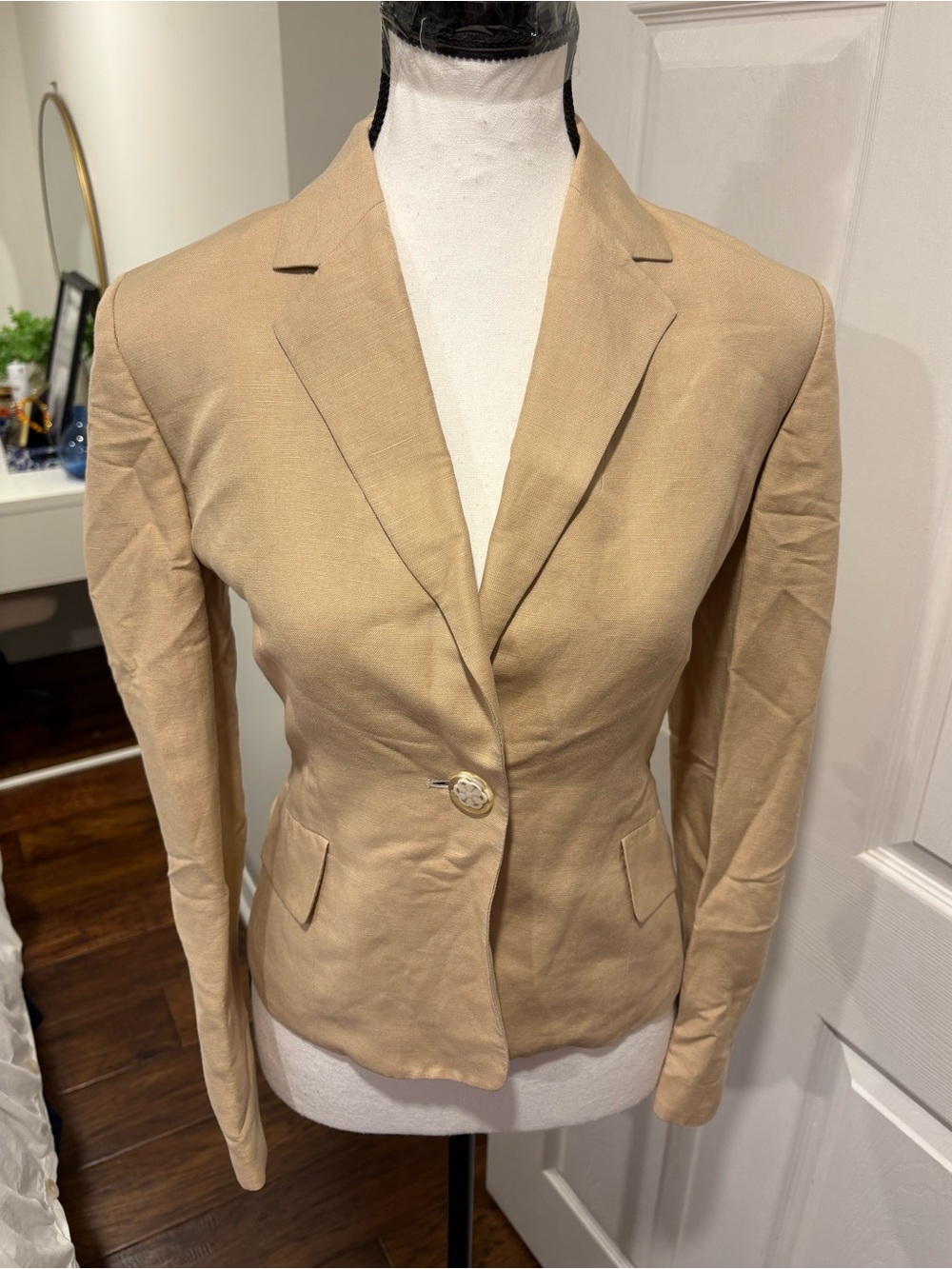 Kasper Beige Linen Blend Single Button Blazer Jacket Size 4